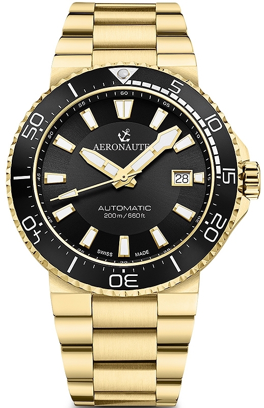 Aeronautec Herrklocka ANT-44086-05 Sports Diver Svart/Gulguldtonat - Aeronautec