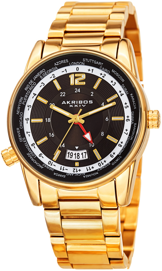 Akribos XXIV Herrklocka AK1021YGB Multi-Function Brun/Gulguldtonat - Akribos XXIV