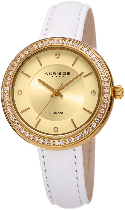 Akribos XXIV Damklocka AK1067YG Diamond Guld/Läder Ø35 mm - Akribos XXIV