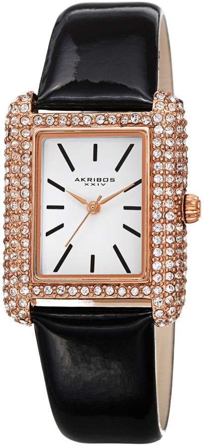 Akribos XXIV Damklocka AK1068BK Crystal Vit/Läder - Akribos XXIV