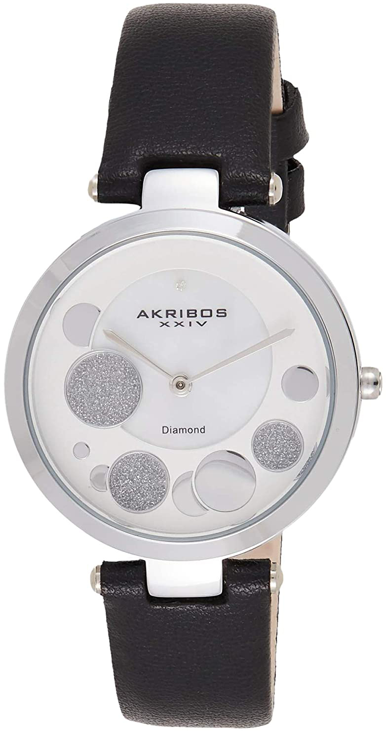 Akribos XXIV Damklocka AK1069SSBK Diamond Vit/Läder Ø34 mm - Akribos XXIV