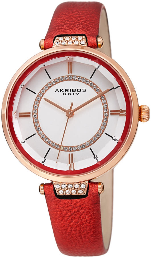 Akribos XXIV Damklocka AK1116RD Crystal Vit/Läder Ø34 mm - Akribos XXIV