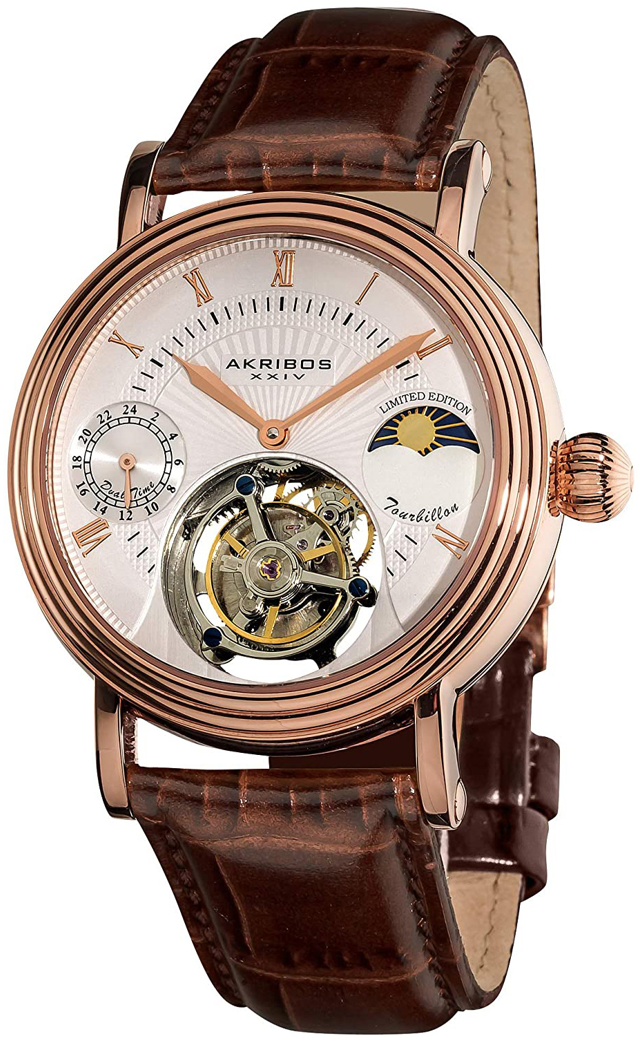 Akribos XXIV Herrklocka AK493RG Mechanical Vit/Läder Ø42.5 mm - Akribos XXIV