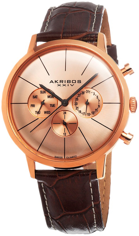 Akribos XXIV Herrklocka AK647RG Multi-Function Roséguldstonad/Läder - Akribos XXIV