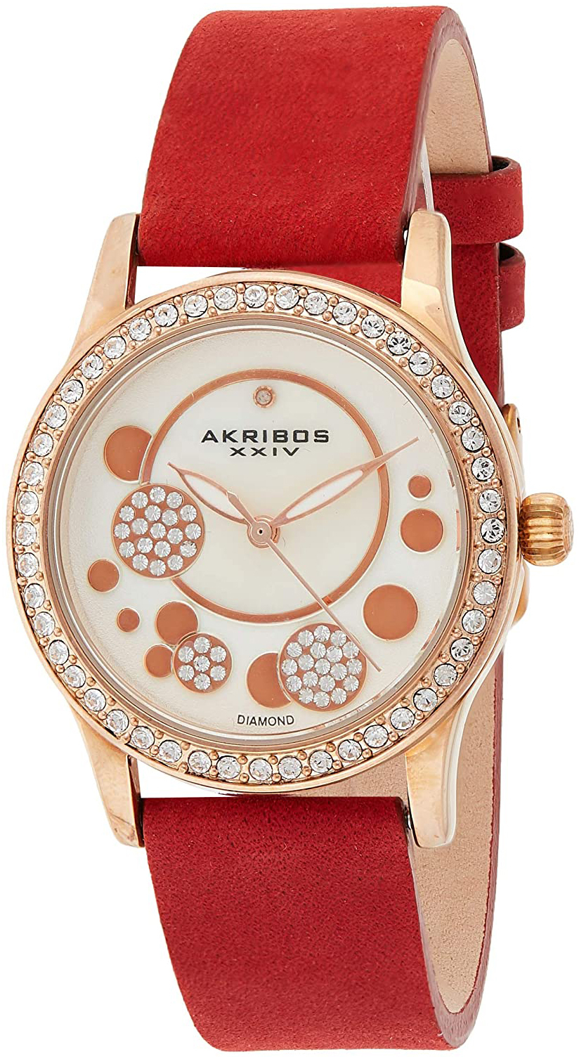Akribos XXIV Damklocka AK843RD Diamond Roséguldstonad/Läder Ø34 mm - Akribos XXIV