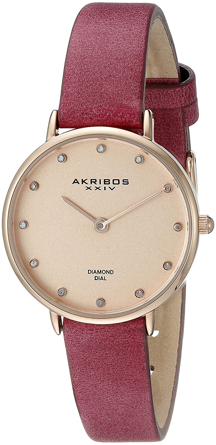 Akribos XXIV Damklocka AK882PK Diamond Roséguldstonad/Läder Ø28 mm - Akribos XXIV