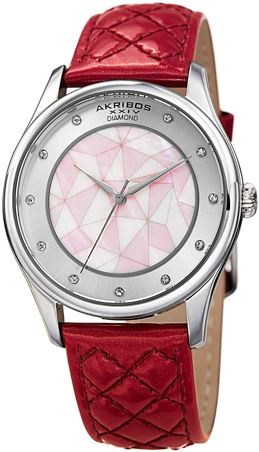 Akribos XXIV Damklocka AK925PK Diamond Flerfärgad/Läder Ø37 mm - Akribos XXIV