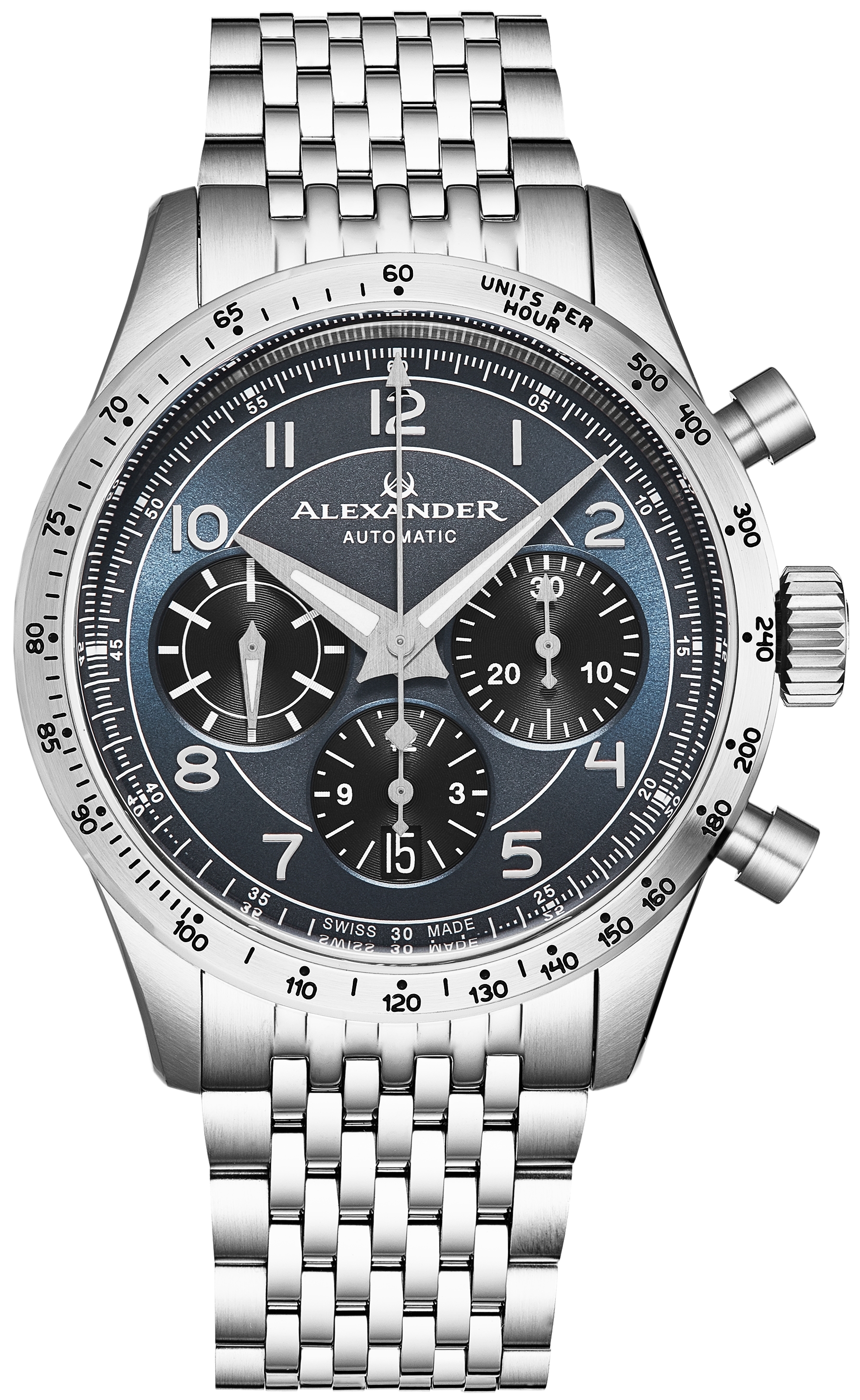 Alexander Herrklocka A480-LE Chronograph Blå/Stål Ø42 mm - Alexander