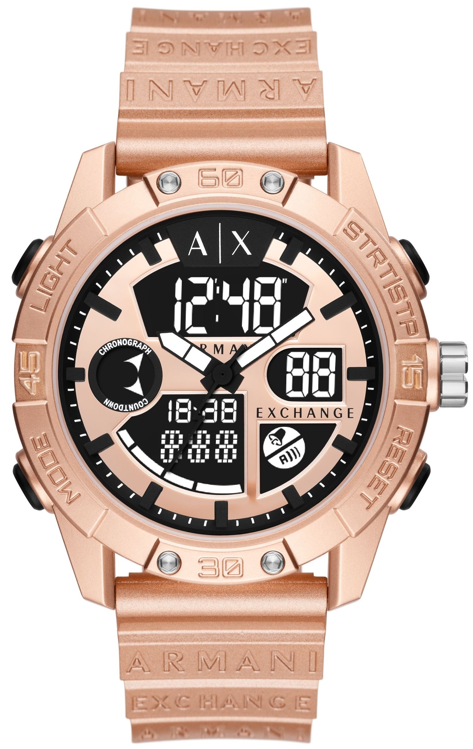 Armani Exchange Herrklocka AX2967 D-Bolt Roséguldstonad/Gummi Ø46 mm
