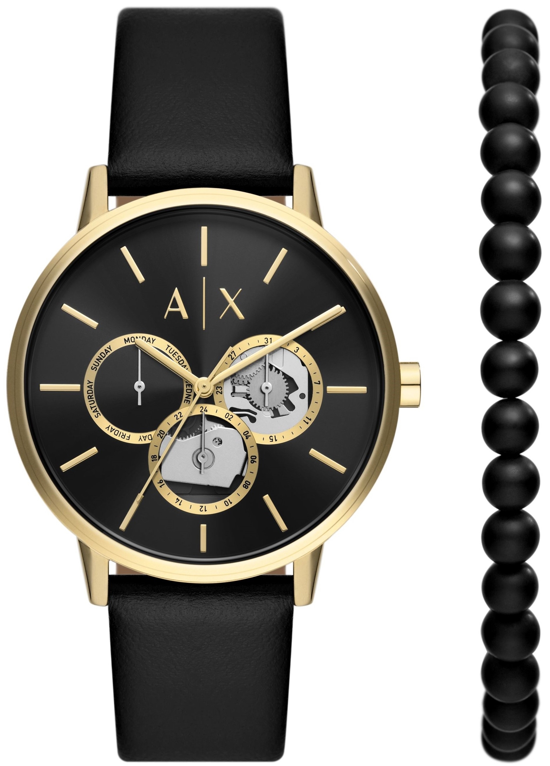 Armani Exchange Herrklocka AX7146SET Cayde Svart/L&auml;der &Oslash;42 mm