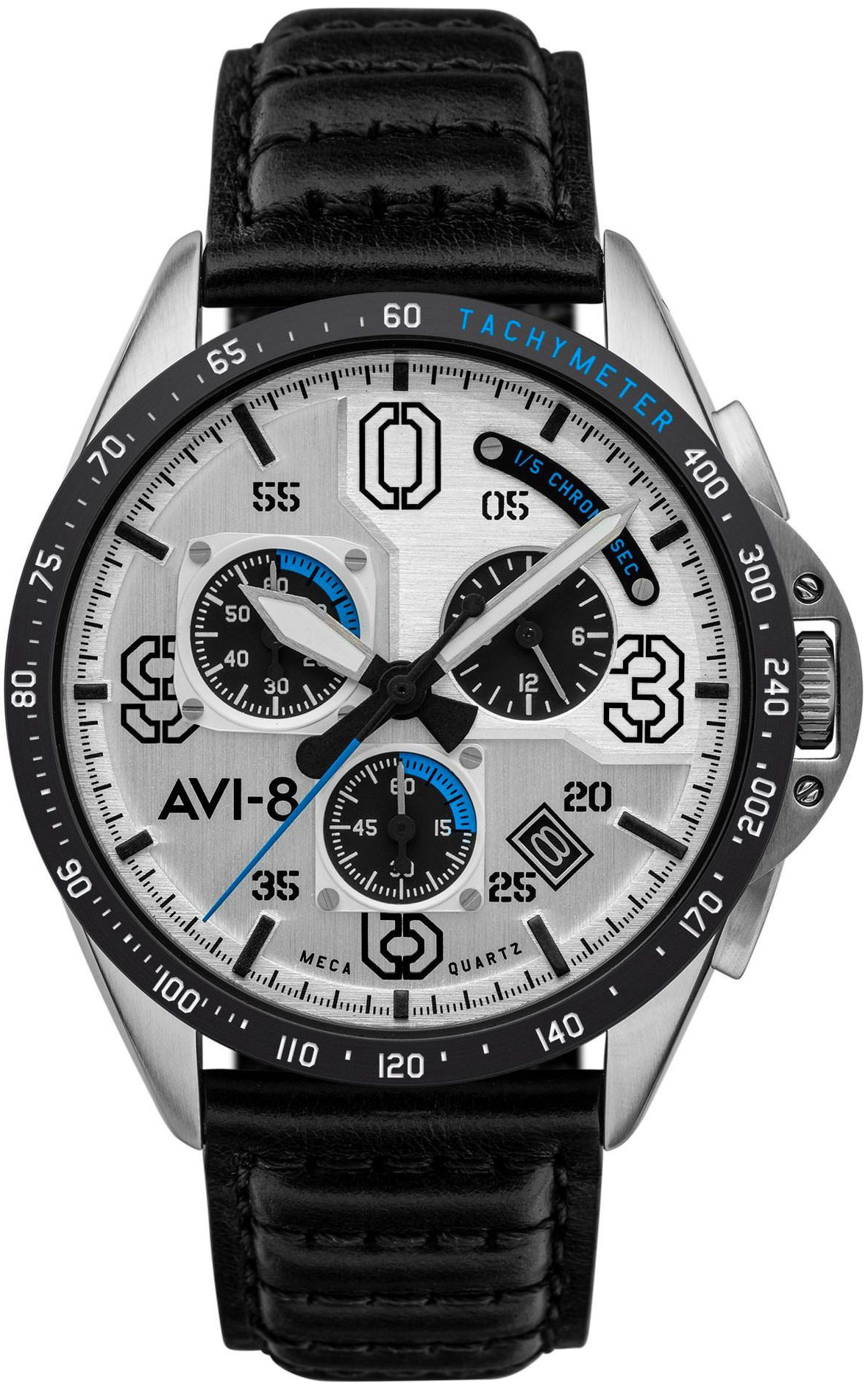 AVI-8 Herrklocka AV-4077-01 P-51 Mustang Silverfärgad/Läder Ø43 mm - AVI-8