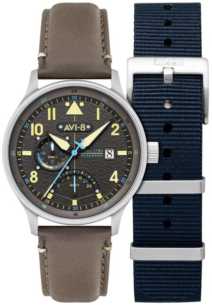 AVI-8 Herrklocka AV-4101-09 Hawker Hurricane Grå/Läder Ø44 mm - AVI-8