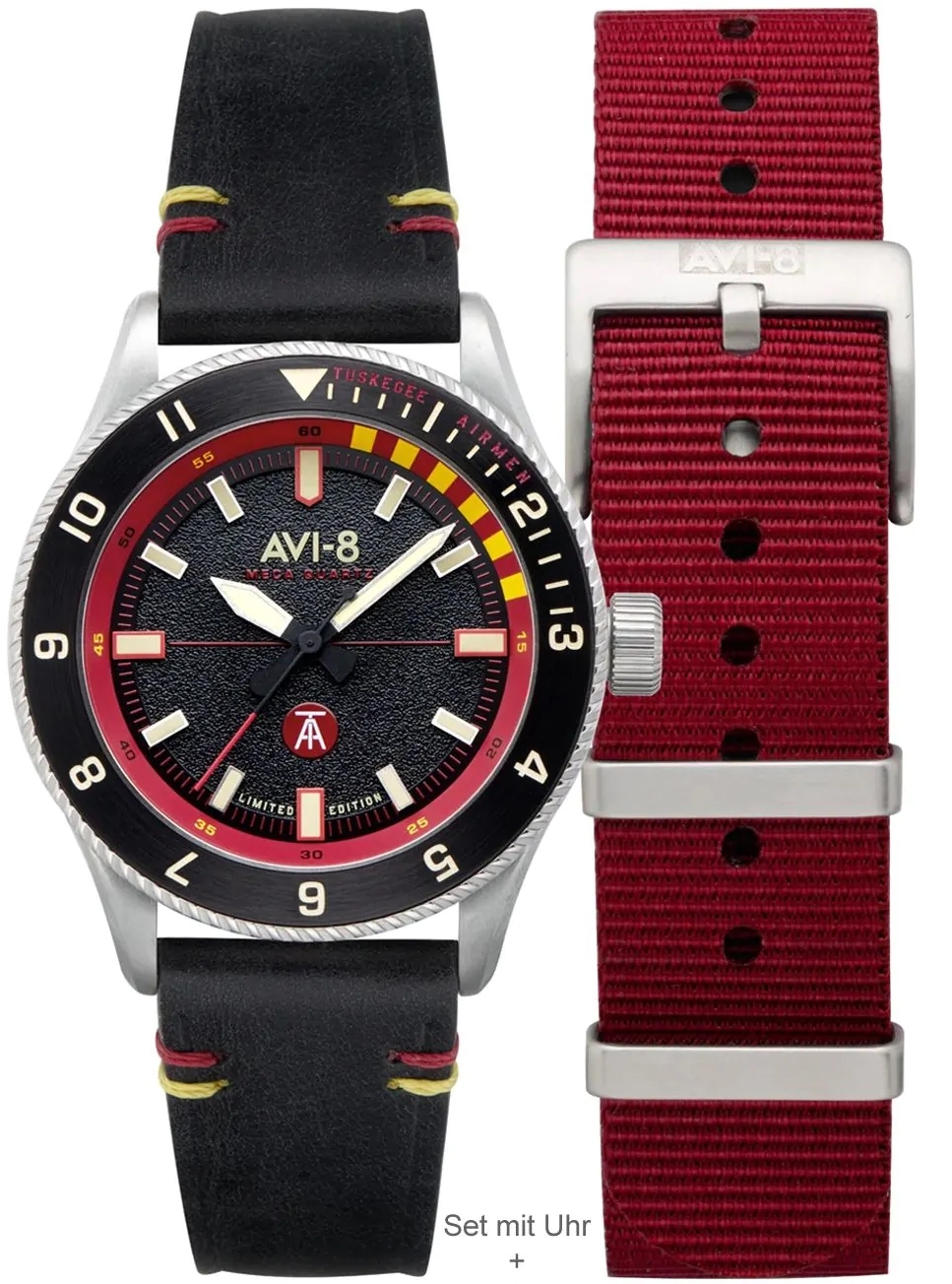 AVI-8 Herrklocka AV-4103-01 Flyboy Tuskegee Airmen Svart/Läder Ø40 - AVI-8
