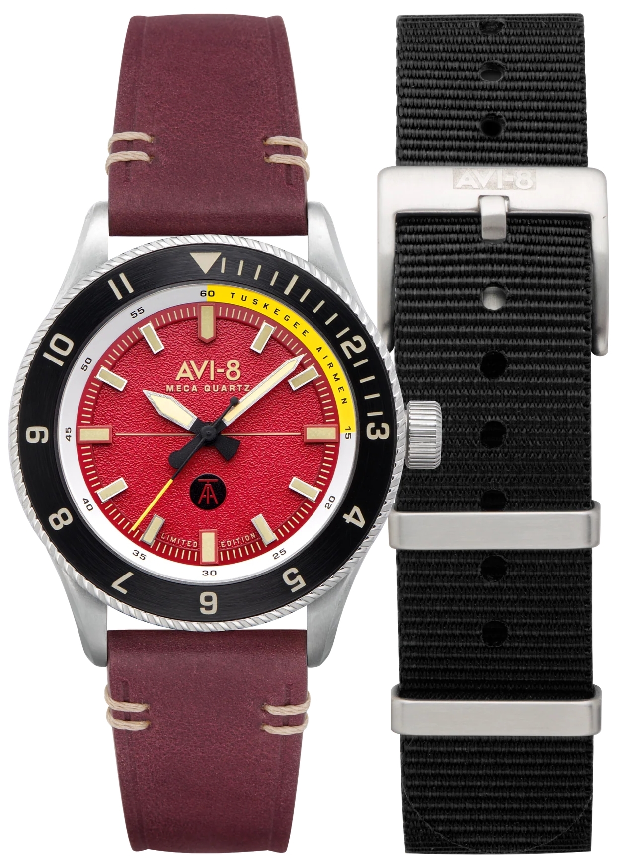 AVI-8 Herrklocka AV-4103-04 Flyboy Tuskegee Airmen Röd/Läder Ø40 mm - AVI-8