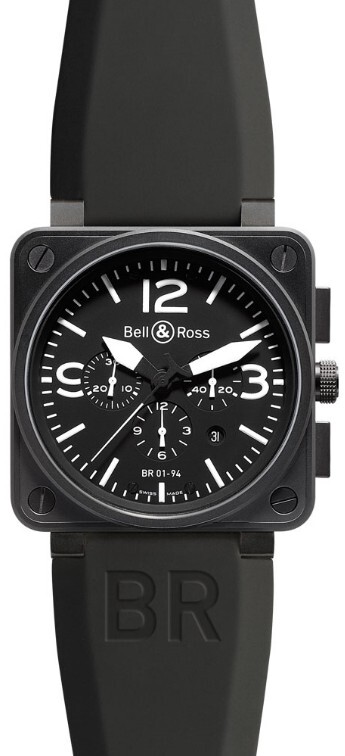 Bell & Ross BR 01-94 Herrklocka BR0194-BL-CA Svart/Gummi Ø46 mm - Bell & Ross