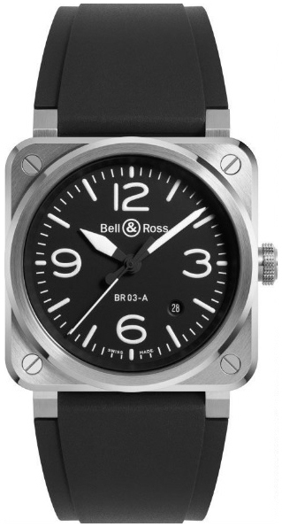 Bell & Ross Herrklocka BR03A-BL-ST/SRB BR 03 Svart/Gummi - Bell & Ross