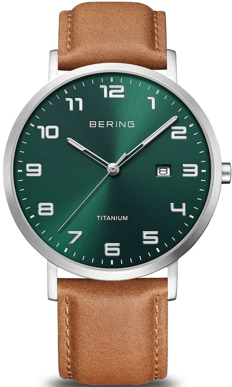Bering Herrklocka 18640-568 Titanium Grön/Läder Ø40 mm - Bering