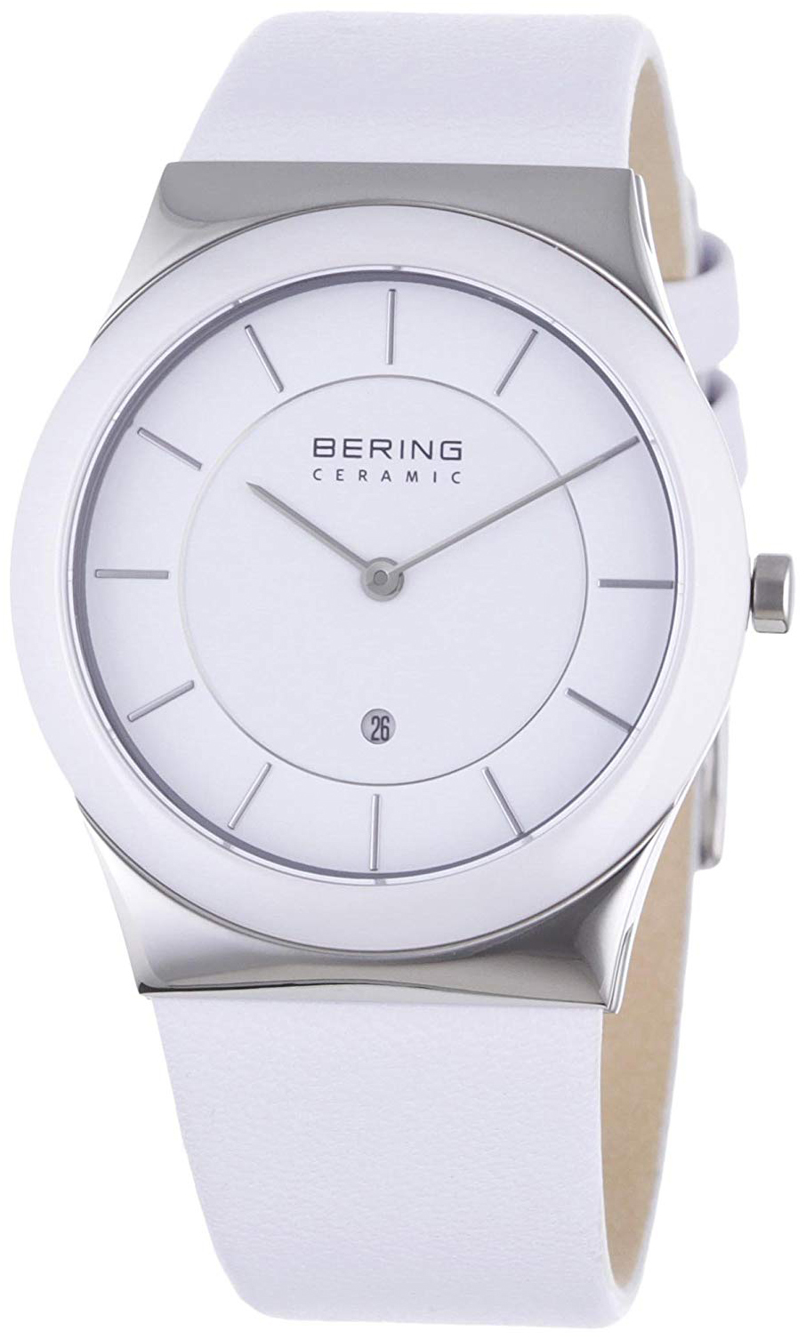 Bering Damklocka 32235-854 Ceramic Vit/Läder Ø35 mm