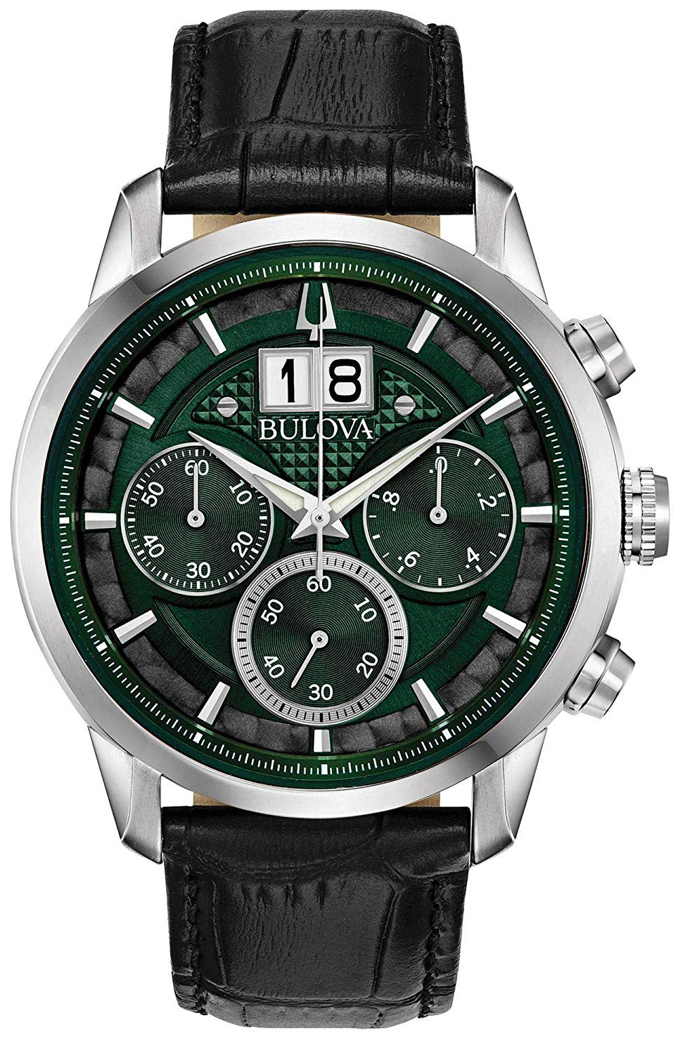 Bulova Herrklocka 96B310 Gr&ouml;n/L&auml;der &Oslash;44 mm