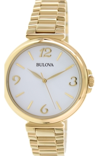 Bulova Damklocka 97L139 Vit/Guldtonat stål Ø38 mm - Bulova