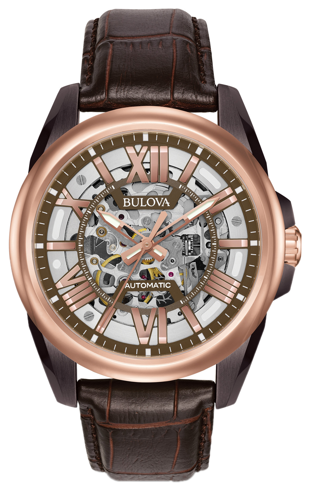 Bulova Herrklocka 98A165 Mechanical Skelettskuren/Läder Ø43 mm - Bulova