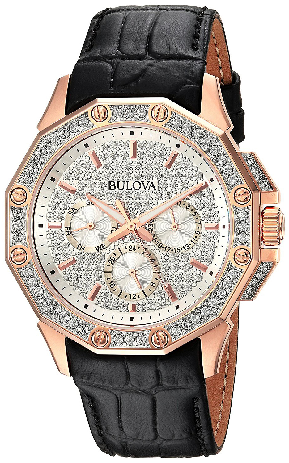 Bulova Crystal Herrklocka 98C125 Silverfärgad/Läder Ø41.7 mm - Bulova