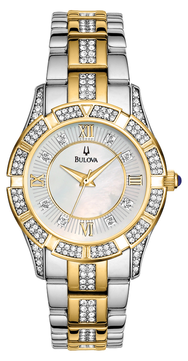 Bulova Crystal Damklocka 98L135 Vit/Gulguldtonat stål Ø30 mm - Bulova