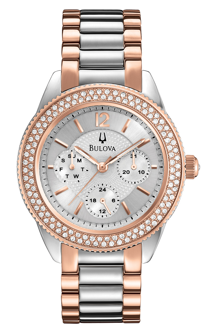 Bulova Damklocka 98N100 Crystal Silverfärgad/Roséguldstonat stål - Bulova