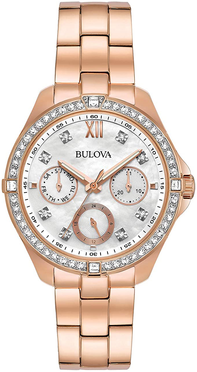 Bulova Damklocka 98N108 Crystal Vit/Roséguldstonat stål Ø35 mm