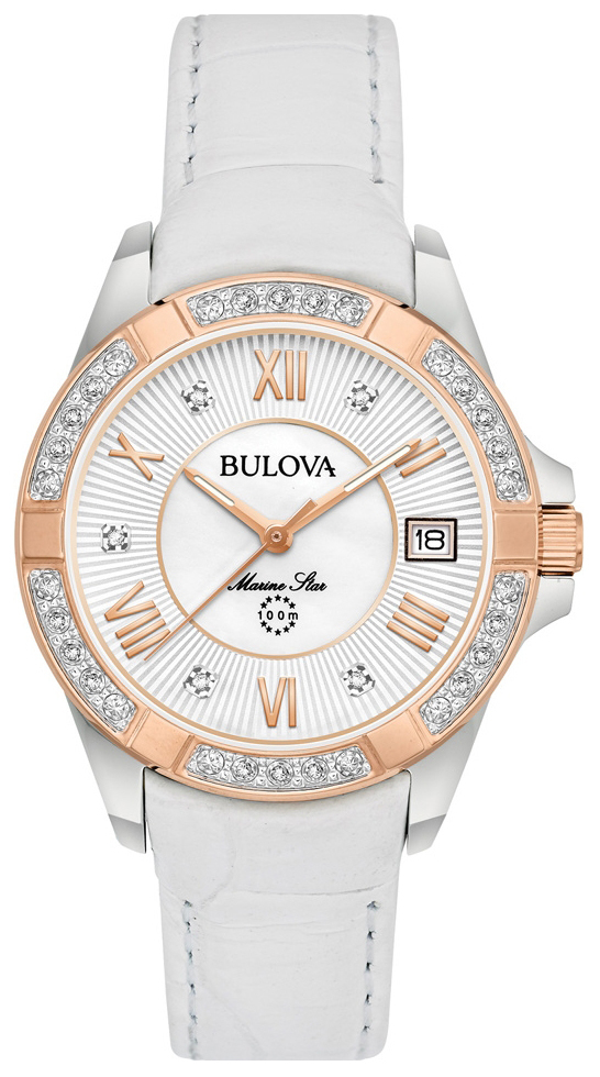 Bulova Damklocka 98R233 Vit/Läder Ø32 mm - Bulova