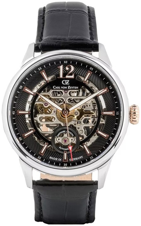 Carl von Zeyten Herrklocka CVZ0080BKRS Schramberg Svart/L&auml;der &Oslash;43 mm