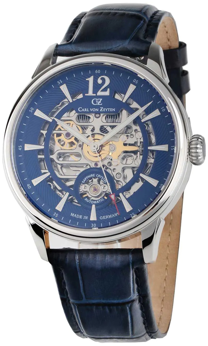 Carl von Zeyten Herrklocka CVZ0080BLS Schramberg Bl&aring;/L&auml;der &Oslash;43 mm