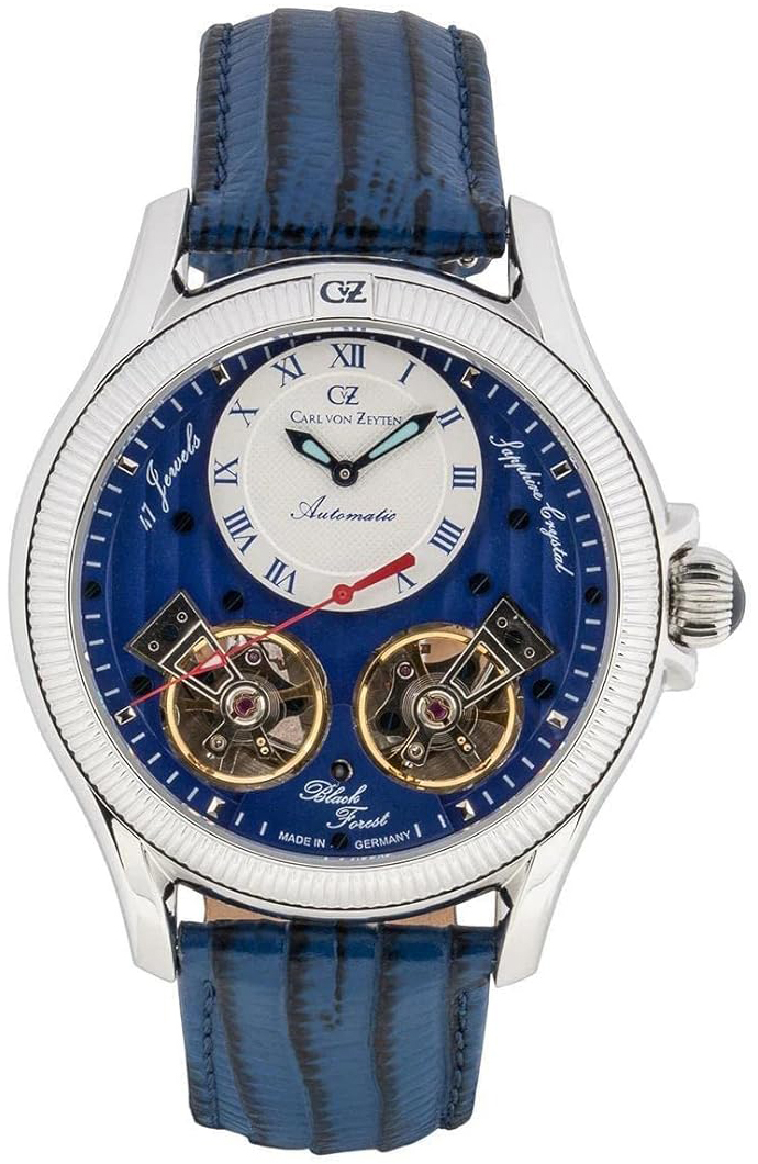 Carl von Zeyten Herrklocka CVZ0084SBLS Waldhaus Bl&aring;/L&auml;der &Oslash;46 mm