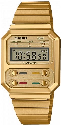 Casio Herrklocka A100WEG-9AEF Vintage LCD/Gulguldtonat stål - Casio