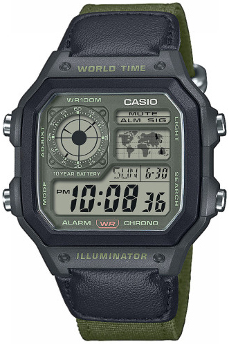 Casio Herrklocka AE-1200WHUB-3AVEF Vintage LCD/Textil - Casio