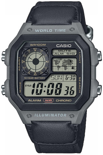 Casio Herrklocka AE-1200WHUB-8AVEF Vintage LCD/Textil - Casio