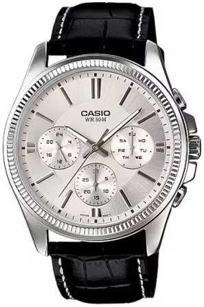 Casio Herrklocka MTP-1375L-7AVDF Classic Silverfärgad/Läder Ø42 mm - Casio