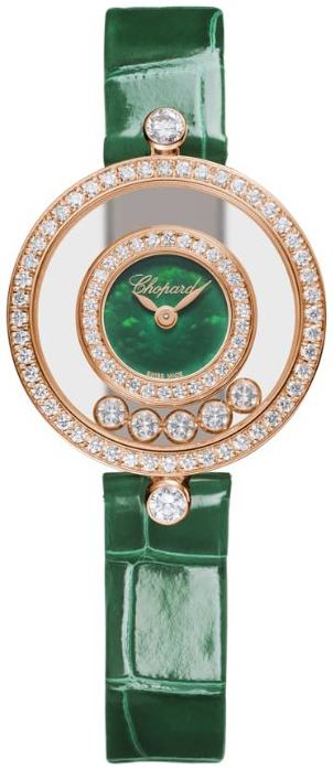 Chopard Damklocka 203957-5209 Happy Diamonds Grön/Läder Ø25.8 mm - Chopard