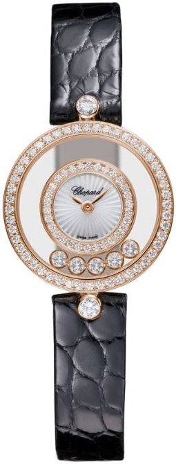Chopard Damklocka 203957-5214 Happy Diamonds Vit/Läder Ø25.8 mm - Chopard