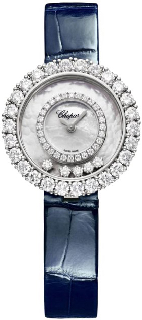 Chopard Damklocka 205369-1001 Happy Diamonds Vit/Läder Ø28.6 mm - Chopard
