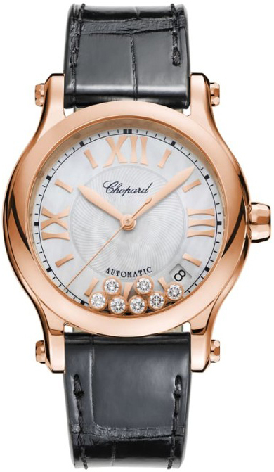 Chopard Damklocka 274808-5008 Happy Sport Silverfärgad/Läder Ø36 mm - Chopard