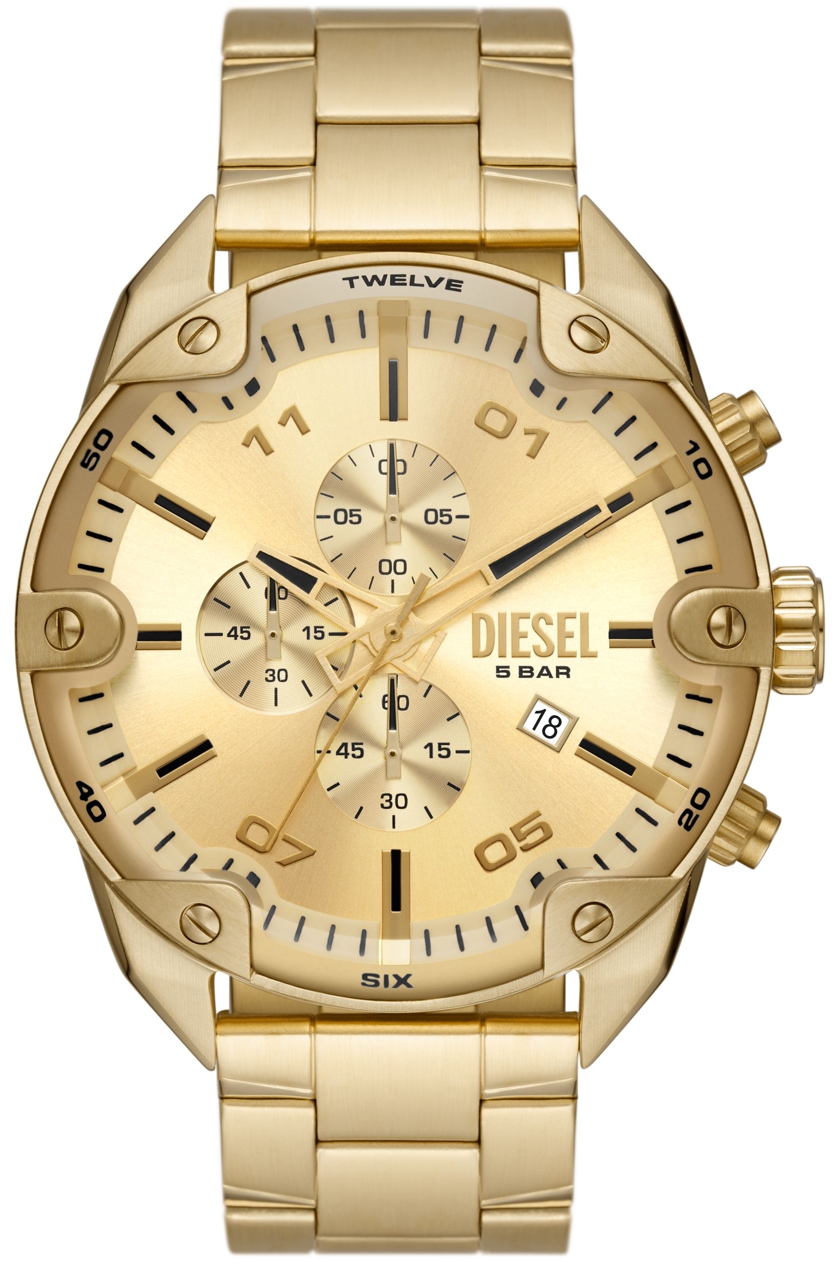 Diesel Herrklocka DZ4608 Spiked Guldtonad/Guldtonat stål Ø49 mm - Diesel