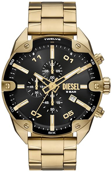 Diesel Herrklocka DZ4678 Spiked Svart/Gulguldtonat stål Ø49 mm - Diesel