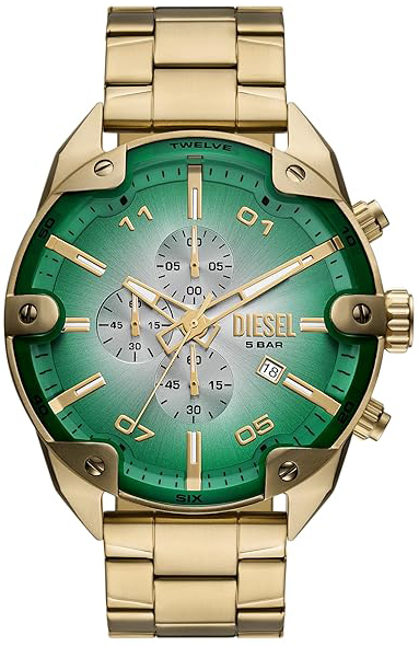 Diesel Herrklocka DZ4685 Spiked Grön/Gulguldtonat stål Ø49 mm - Diesel