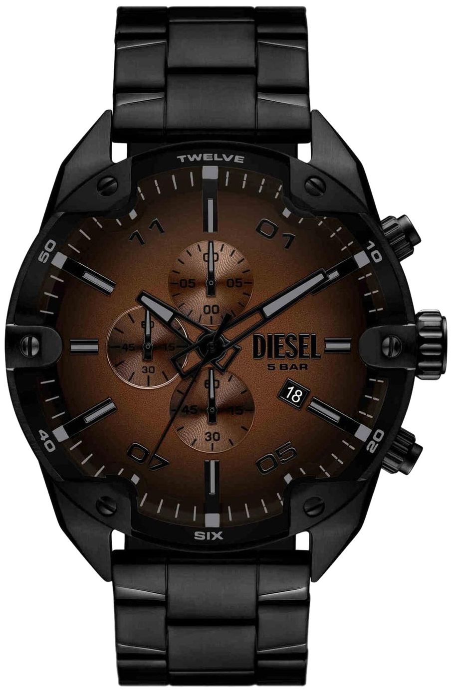 Diesel Herrklocka DZ4691 Spiked Brun/St&aring;l &Oslash;49 mm