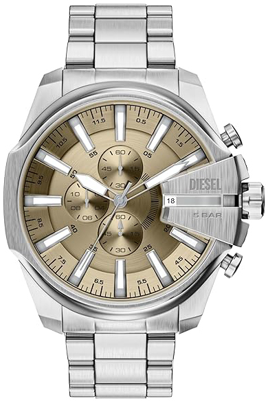 Diesel Herrklocka DZ4702 Mega Chief Beige/St&aring;l &Oslash;48 mm