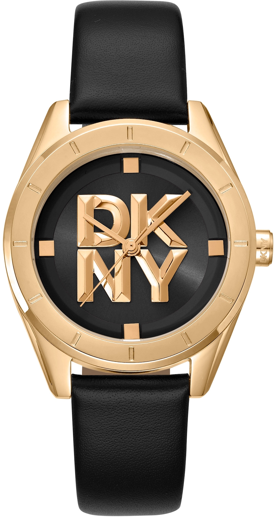 DKNY Damklocka DK1L016L0025 Chambers Midi Svart/Läder Ø34 mm