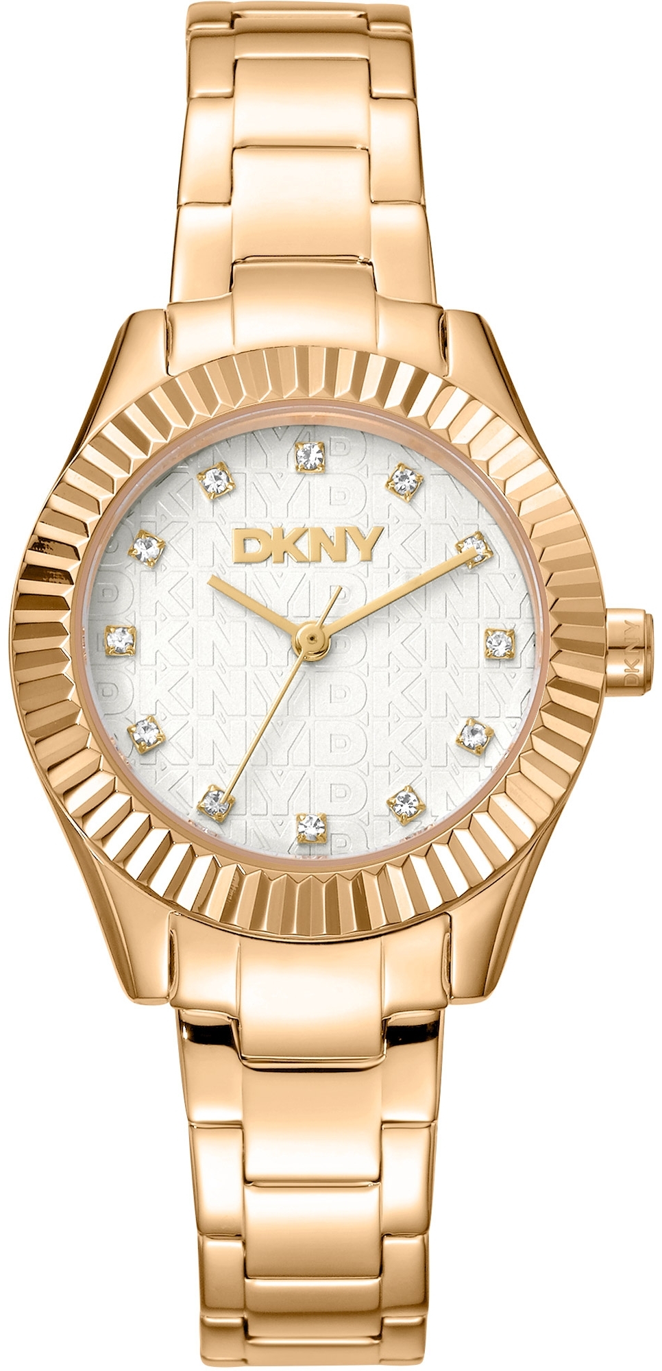DKNY Damklocka DK1L017M0055 Chambers Glitz Vit/Guldtonat stål Ø30 mm - DKNY