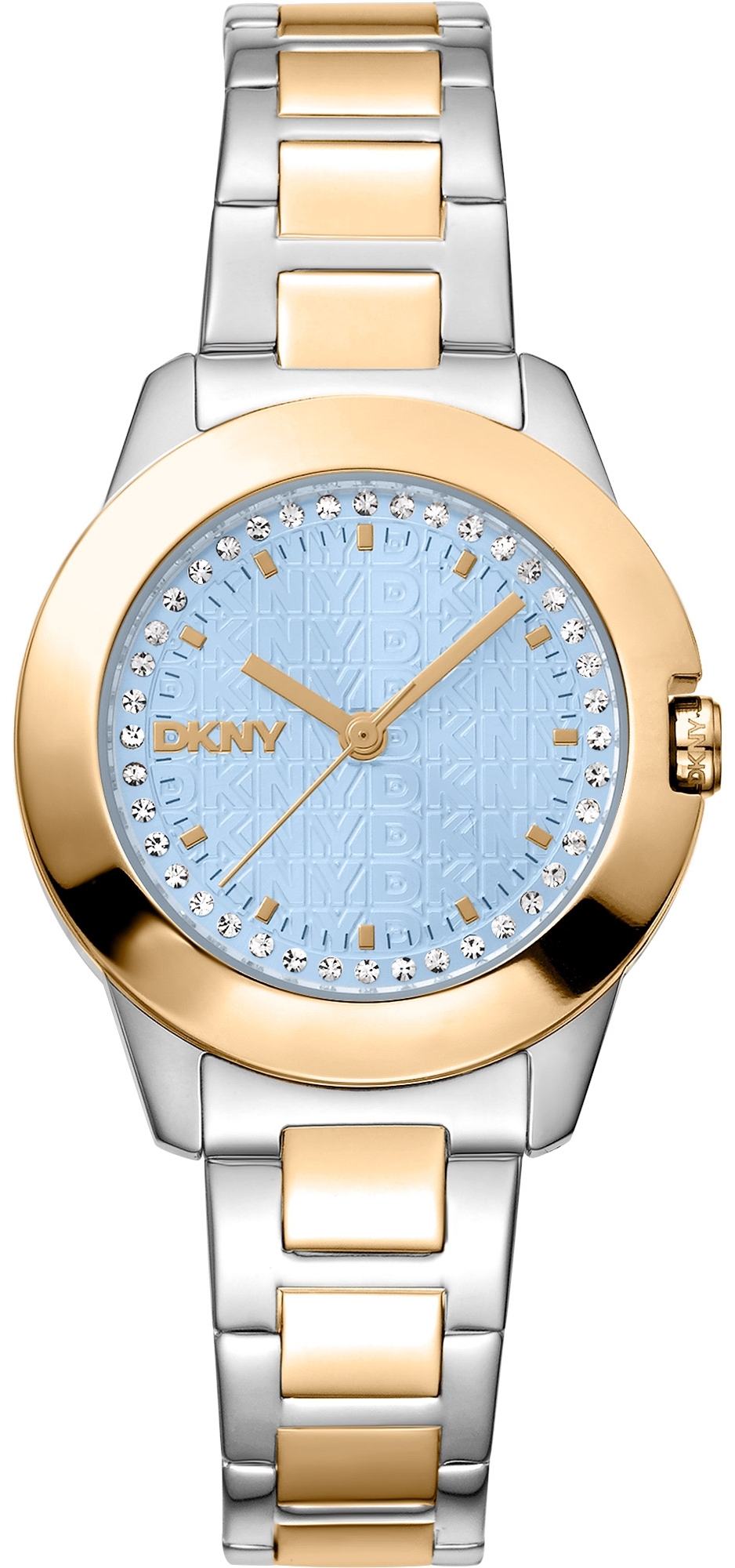 DKNY Damklocka DK1L021M0085 Park Ave Logo Turkos/Guldtonat stål Ø30 - DKNY