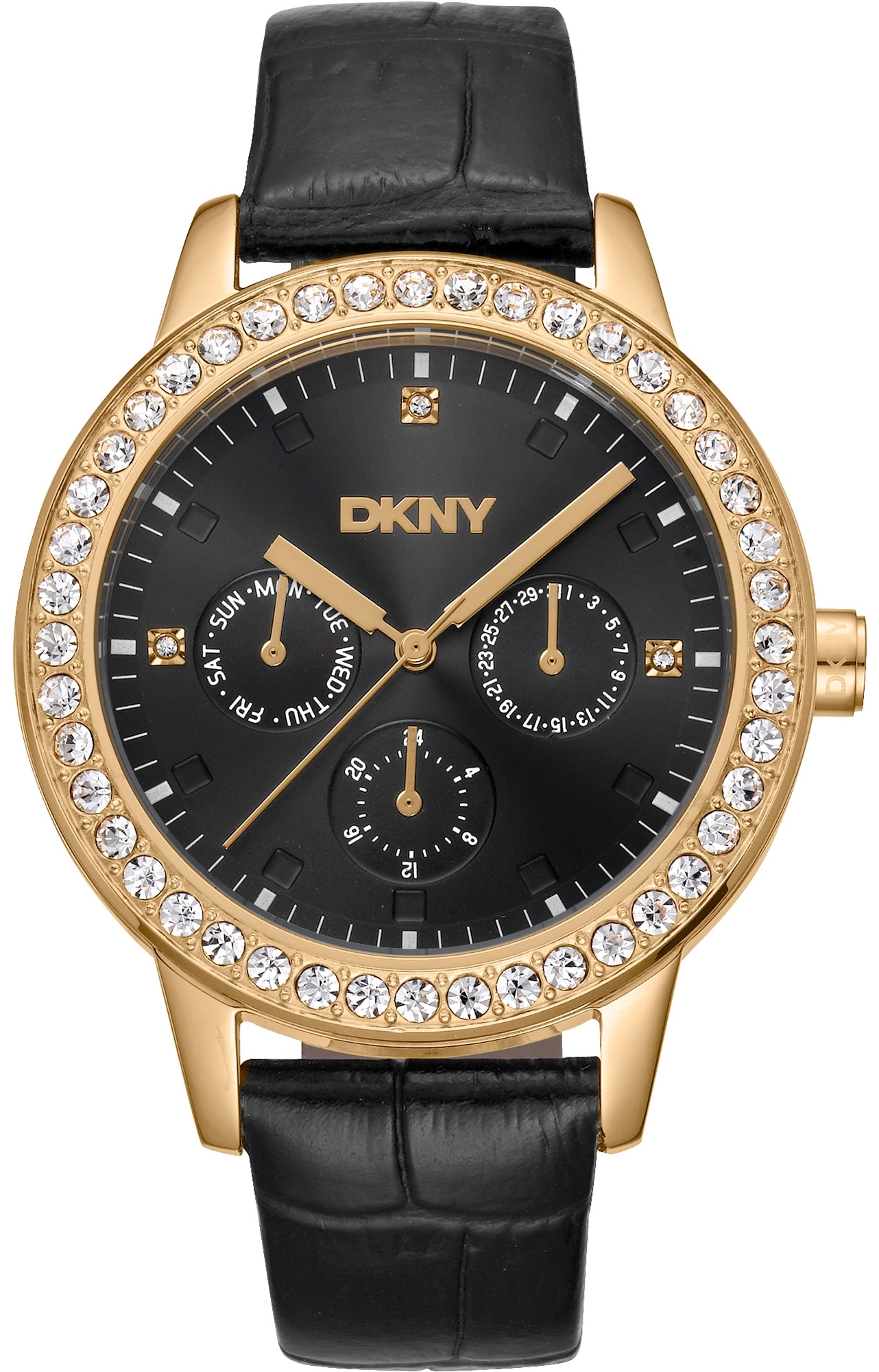 DKNY Damklocka DK1L055L0025 Parsons Multi Glitz Svart/Läder Ø40 mm - DKNY